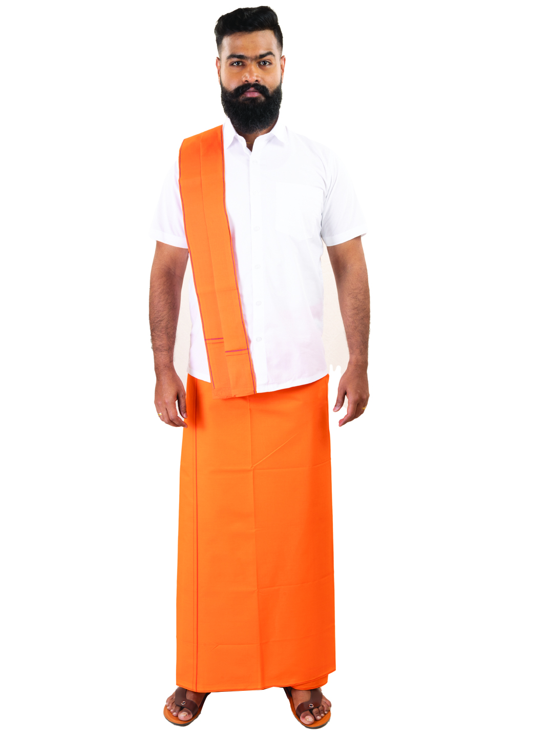 Fanta-Colored Dhoti with Line Border