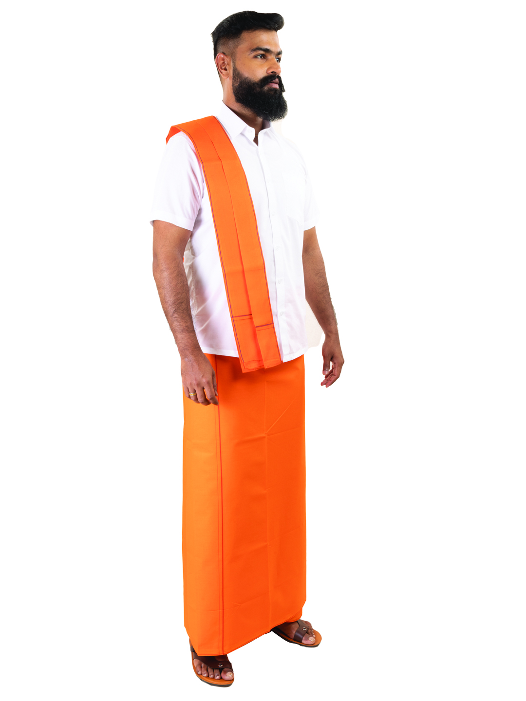 Fanta-Colored Dhoti with Line Border