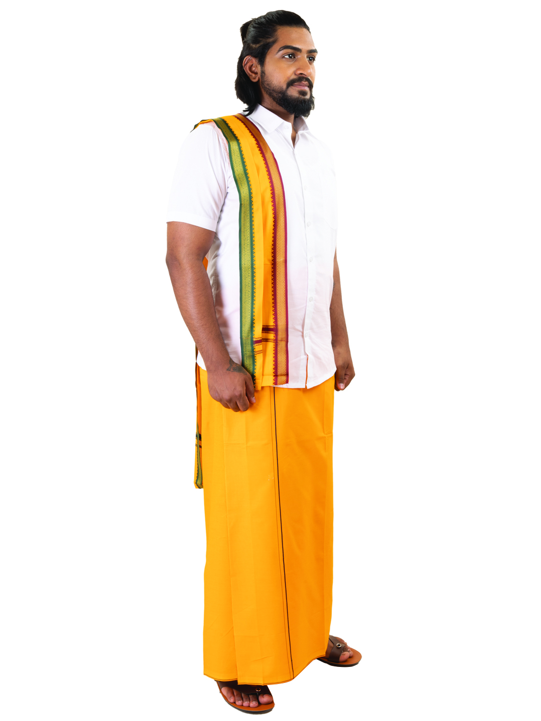 Mango-Colored Dhoti with Line Border