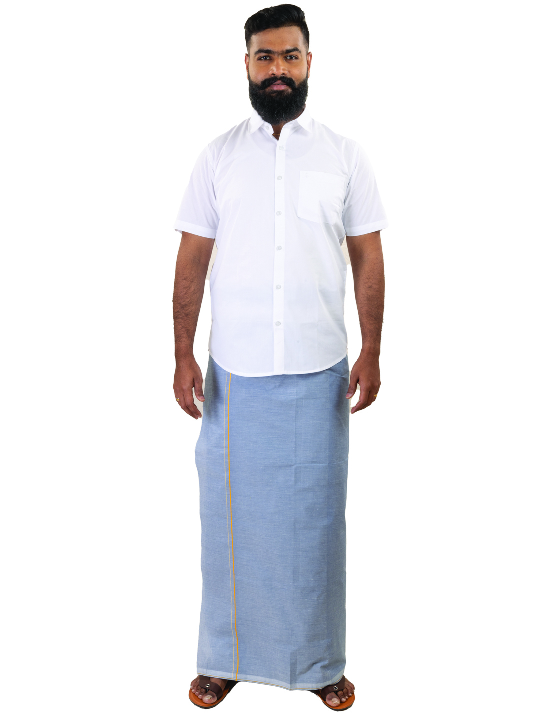 Cement-Colored Dhoti with Line Border