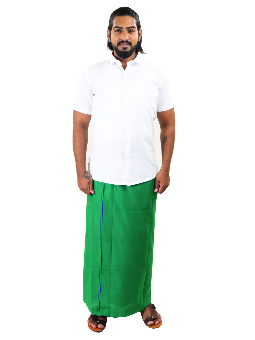 Green-Colored Dhoti with Line Border