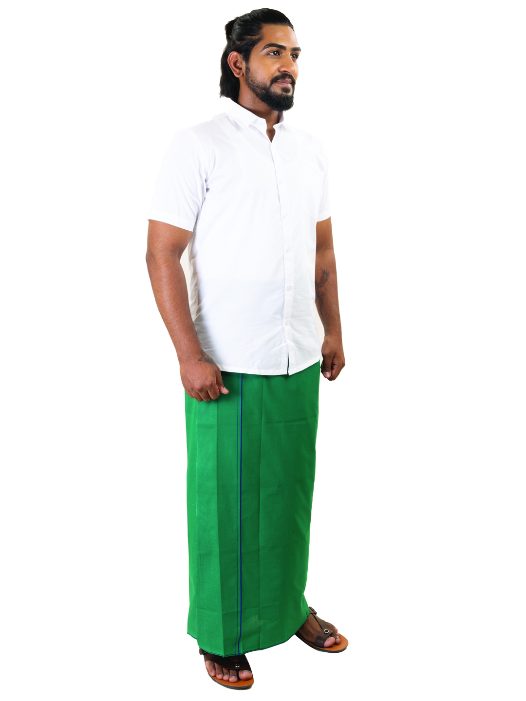 Green-Colored Dhoti with Line Border