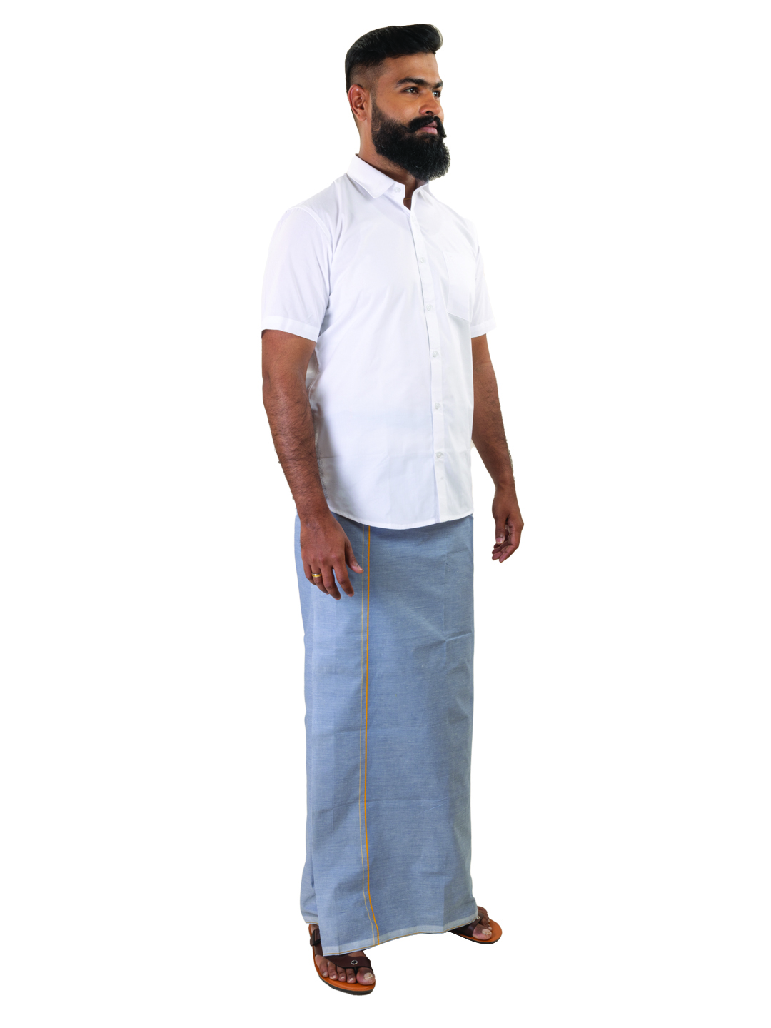 Light-Grey Colored Dhoti - Line Border