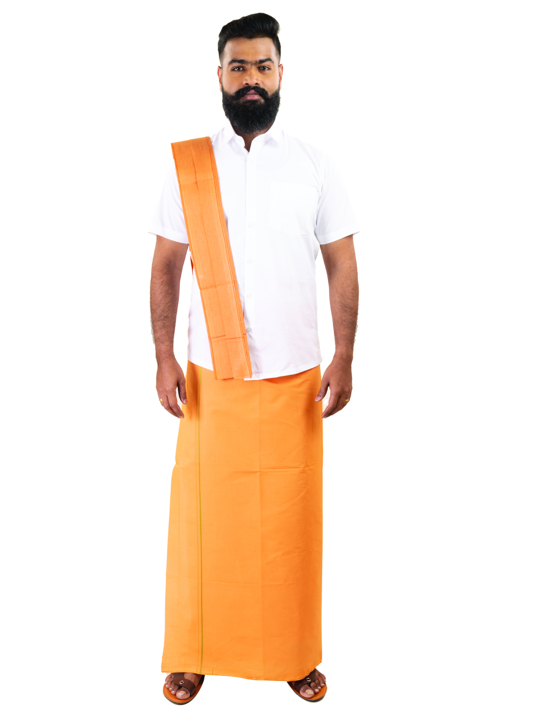 Khaki-Colored Dhoti with Line Border