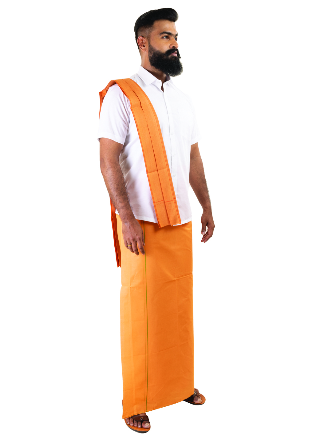 Khaki-Colored Dhoti with Line Border