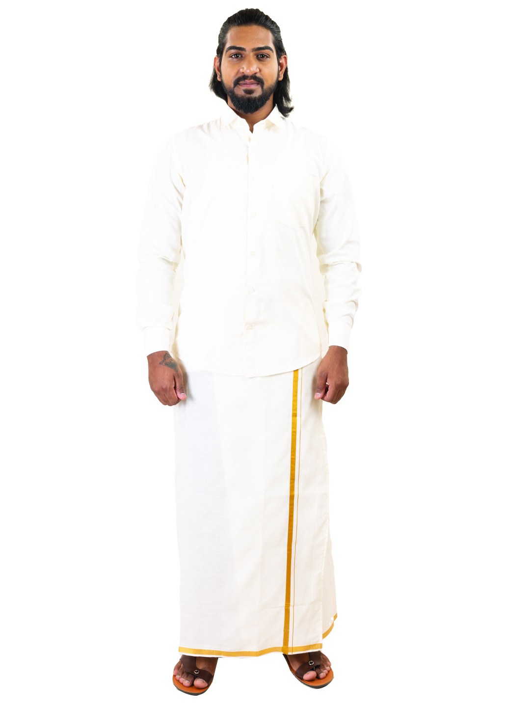 Jari Single Dhoti - 1/2"