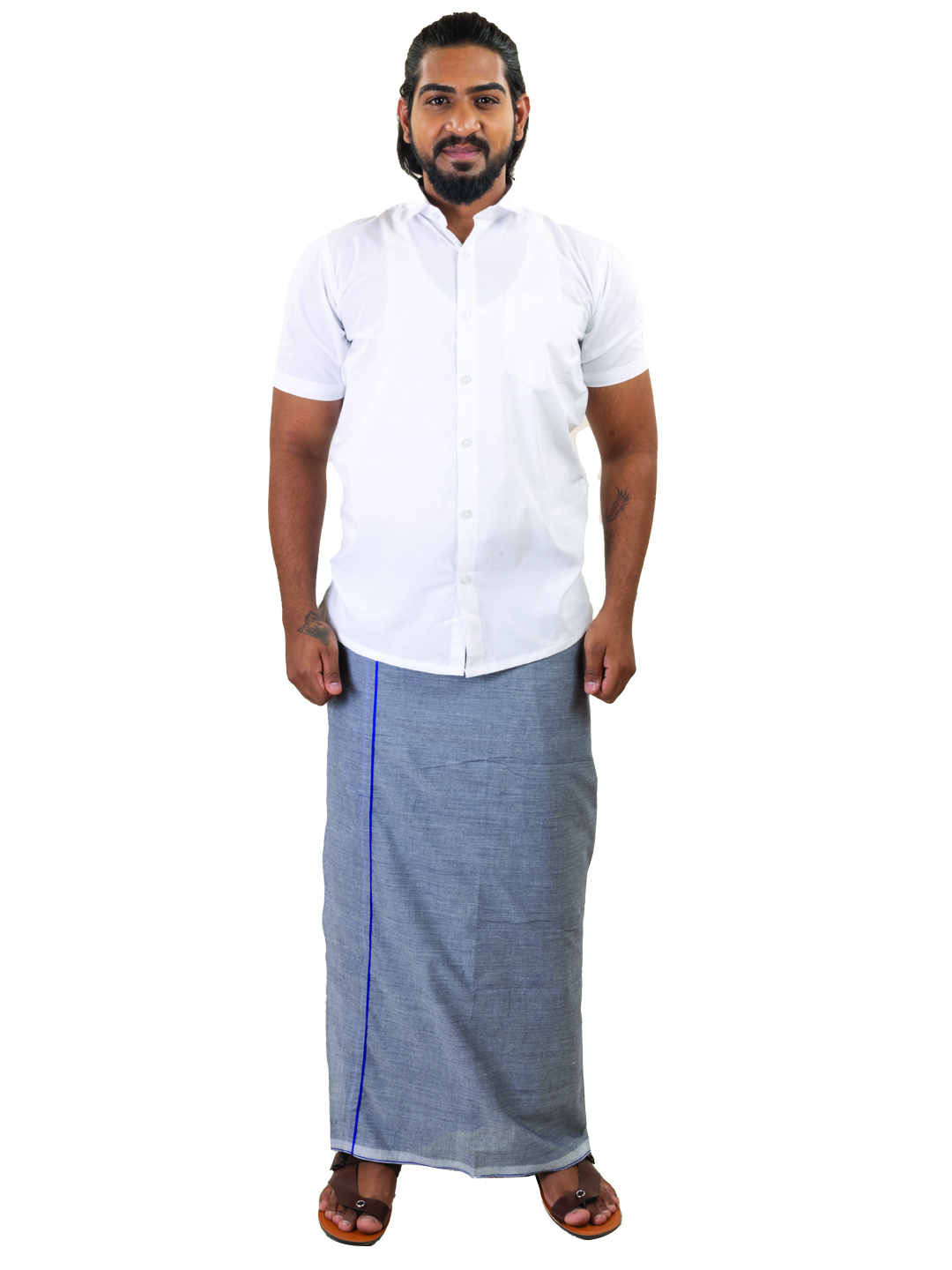 Dark-Grey Colored Dhoti - Line Border