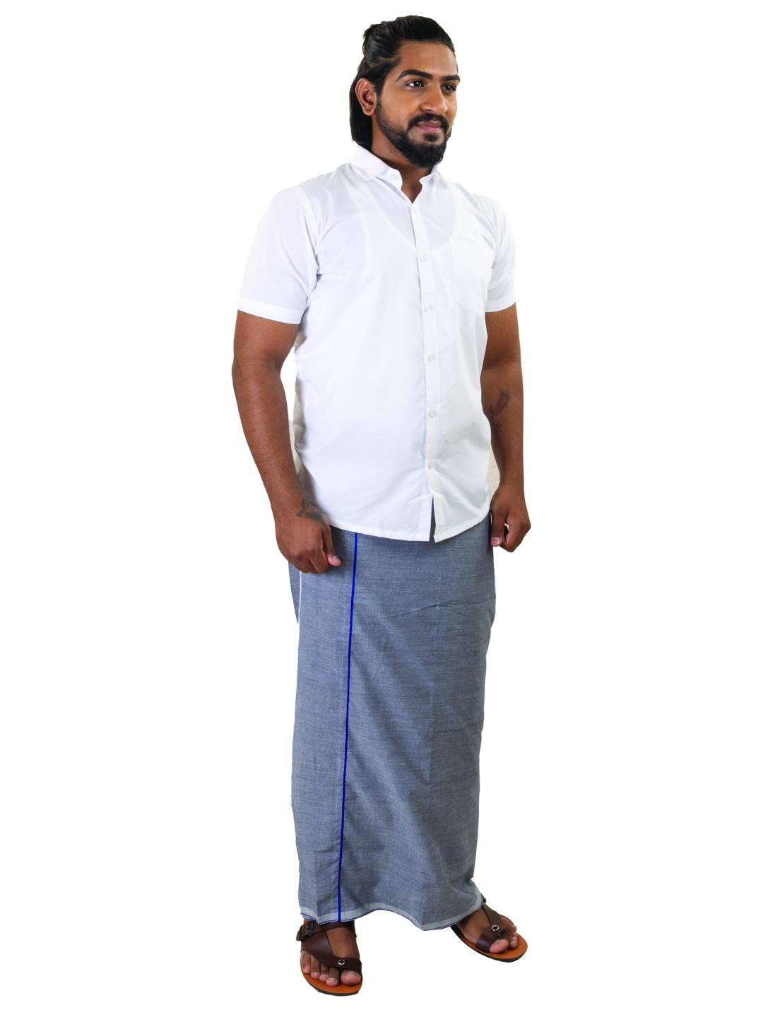 Dark-Grey Colored Dhoti - Line Border